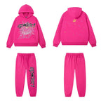 SP5DER Web Graphic Pullover Hoodie and Sweatpants Matching Set - Pink
