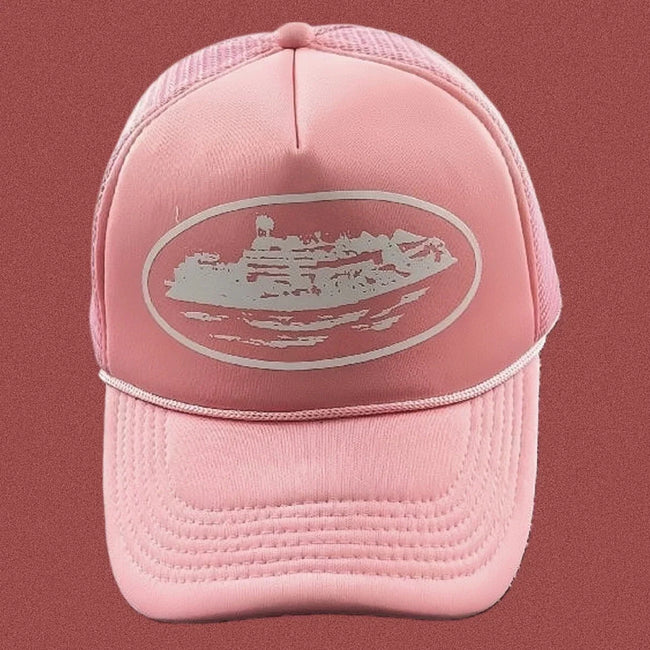 Cortiez Bold White Oval Ship Logo Trucker Hat - Pink Hover Image