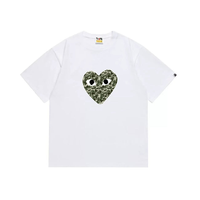 BAPE x PLAY Style Camo Heart Short-Sleeve Tee - White/Classic Green Hover Image